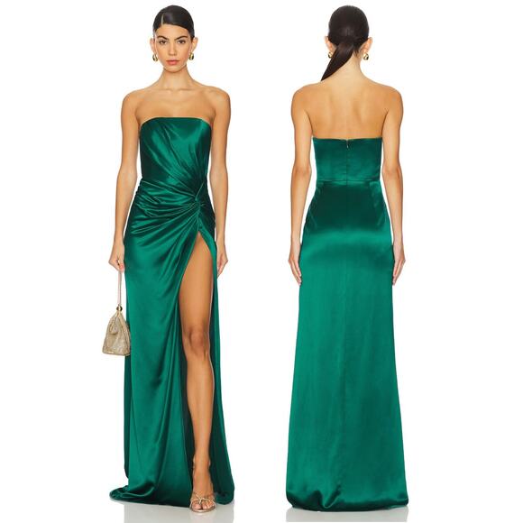 Sau Lee Hera Strapless Gown Satin Party Formal Wedding Guest Prom Emerald Sz 2 - Picture 1 of 15